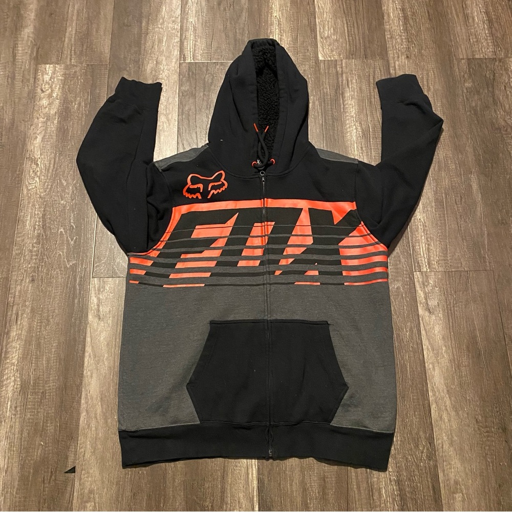 Fox Black and Gray Hoodie with Red Accents TAGGED XL